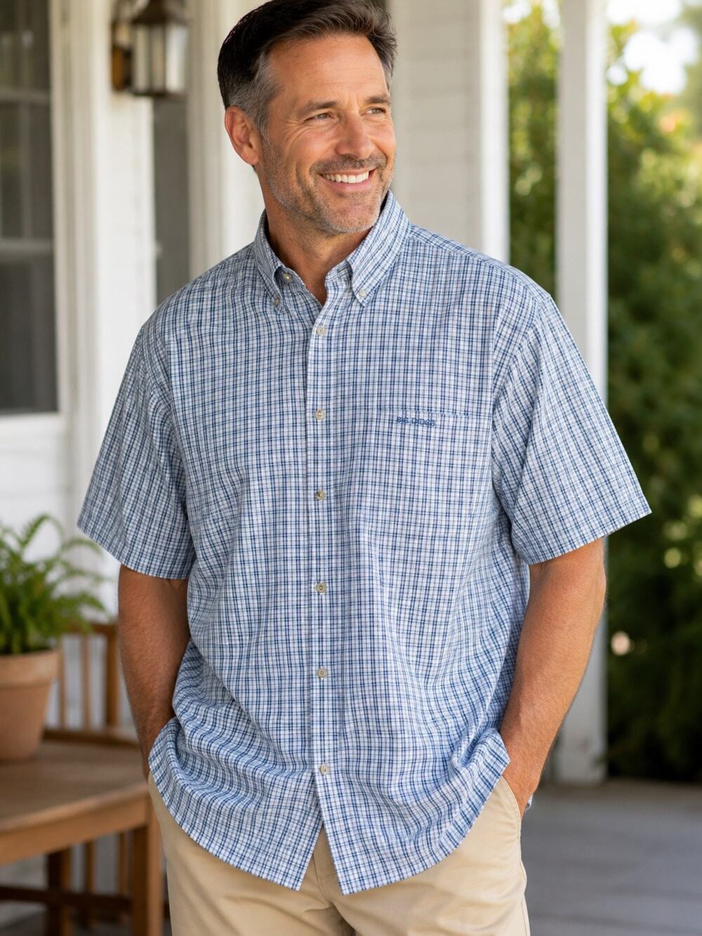 Big Dogs Shirt Mens 4X Blue Plaid Button Front Cotton Short Sleeve Casual